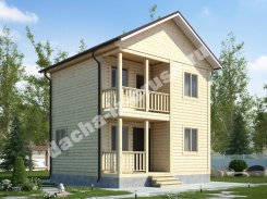 Двухэтажный дом из профилированного бруса с террасой и балконом 6х6