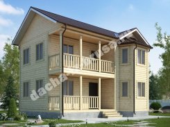 Двухэтажный дом из профилированного бруса с террасой и балконом 6х9